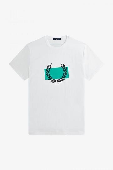 White Fred Perry Laurel Wreath Print Men's T Shirts | PH 1714KORI